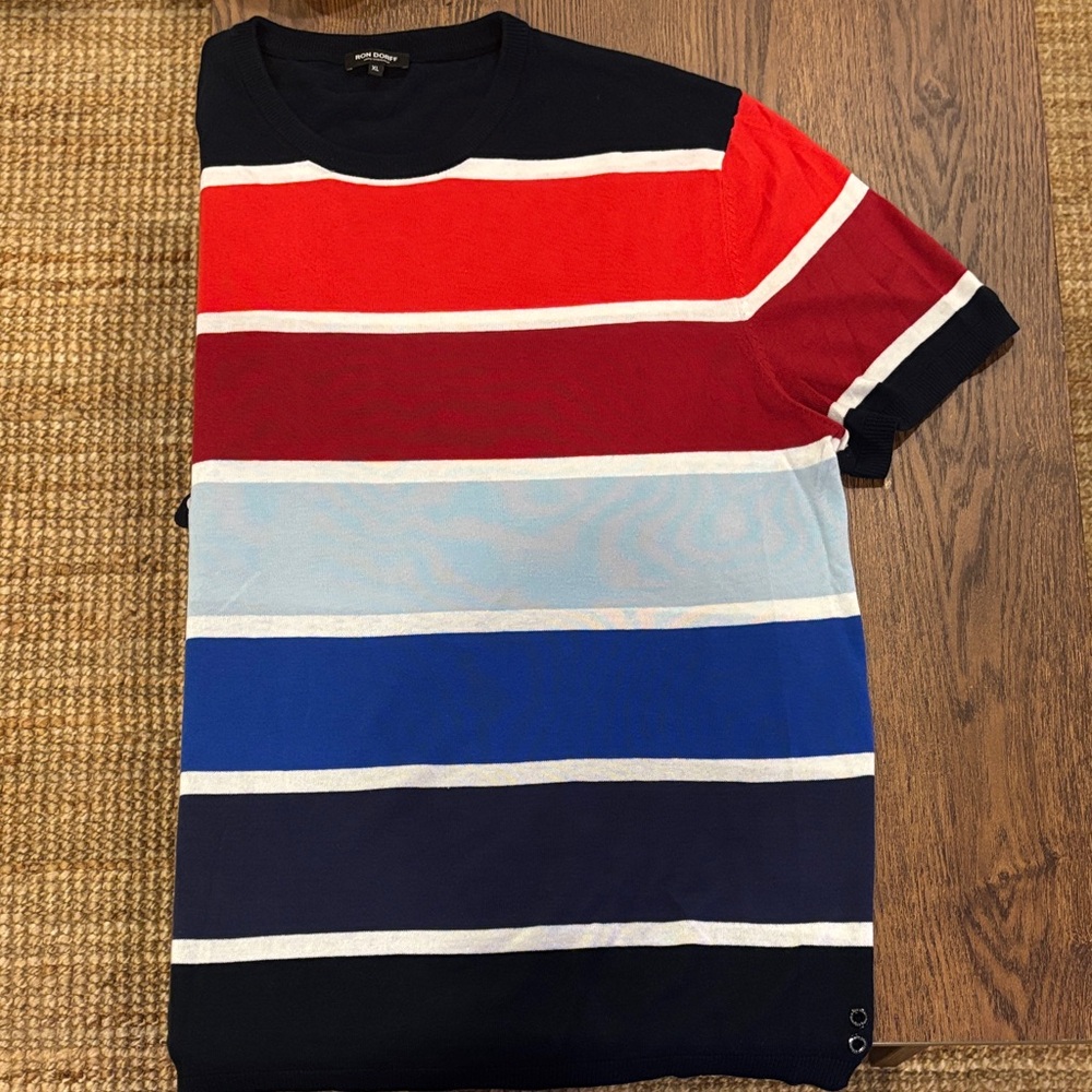 Ron Dorff - Sweden Men's Striped knitted T-Shirt - Red, Blue, and Black, Size XL